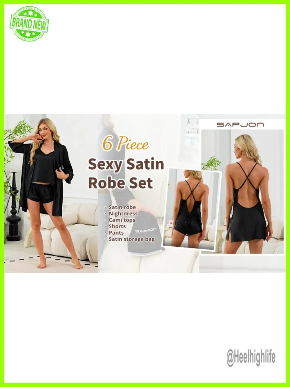 6-Piece Silk Pajama Set with Cami Tops and Shorts Nightwear